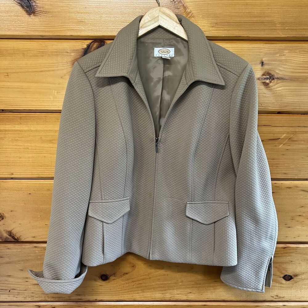 VTG Talbots Jacket Sz 16P Elegant Quilted Tan Zip Up Long Sleeve Jacket
